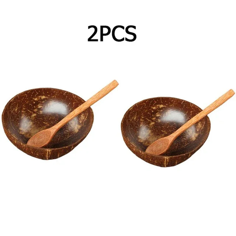 Natural Coconut Bowl 12-15Cm Handmade Wooden Tableware Wood Spoon Dessert Fruit Salad Mixing Rice Ramen Bowl Kitchen Dinnerware
