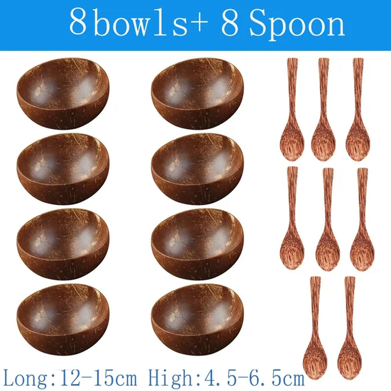 Natural Coconut Bowl 12-15Cm Handmade Wooden Tableware Wood Spoon Dessert Fruit Salad Mixing Rice Ramen Bowl Kitchen Dinnerware